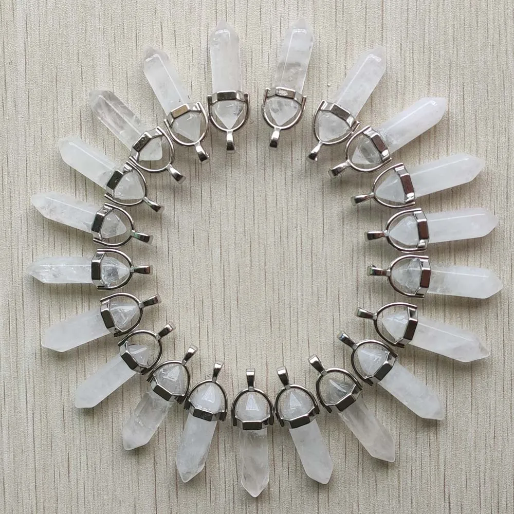 

Wholesale 24pcs/lot 2018 trendy natural crystal pillar shape point Chakra charms pendants for jewelry making free shipping