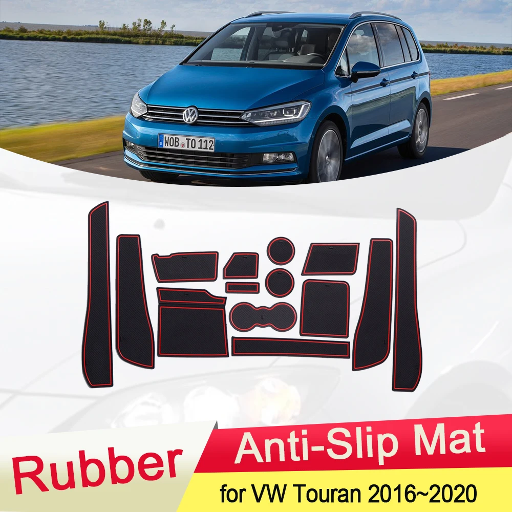 

for VW Touran Volkswagen MK2 2016~2020 2017 Rubber Anti-slip Mat Door Groove Cup pad Gate slot Coaster Interior Car Accessories