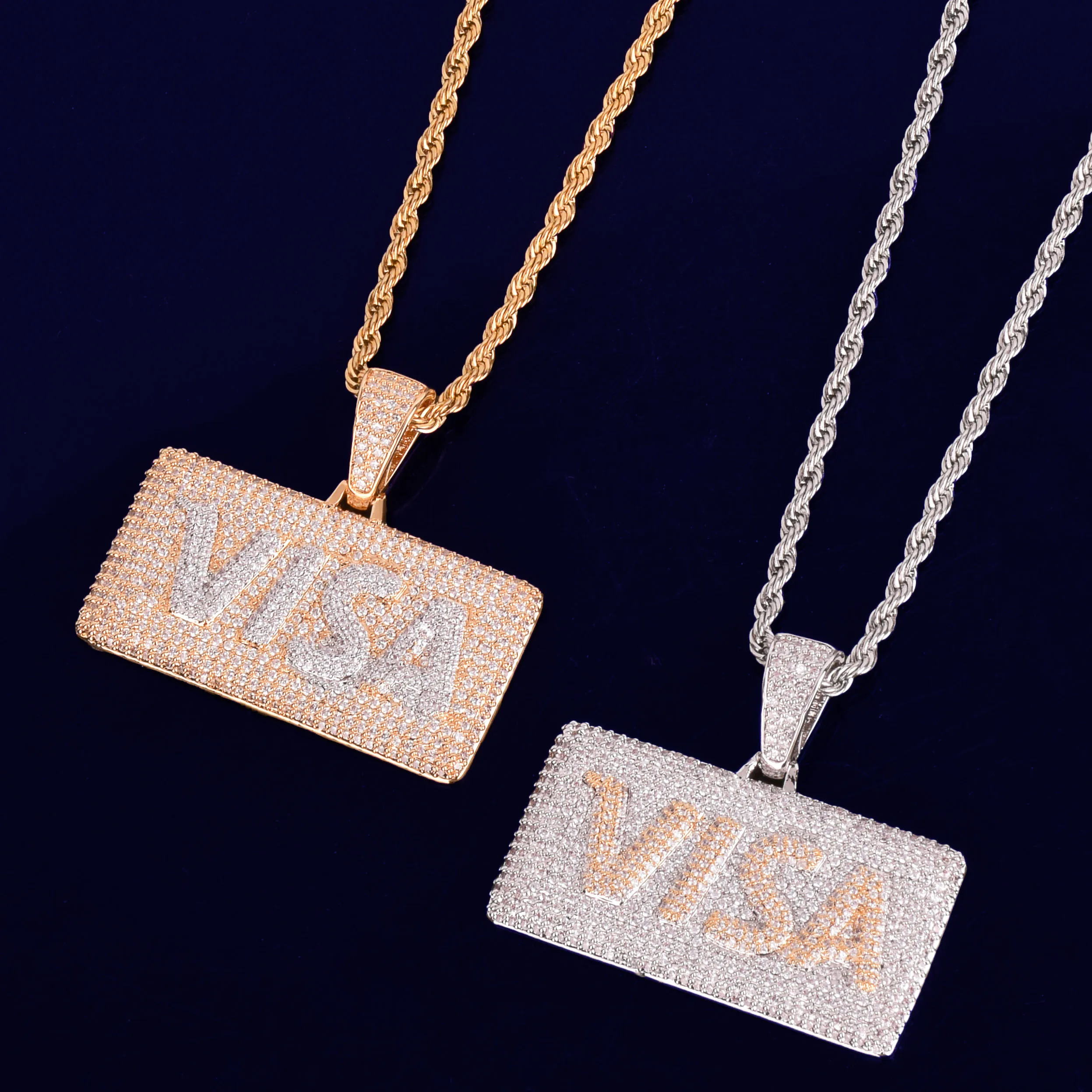 Visa Card Shape Pendant  Cubic Zircon Men\'s Hip Hop Necklace Jewelry