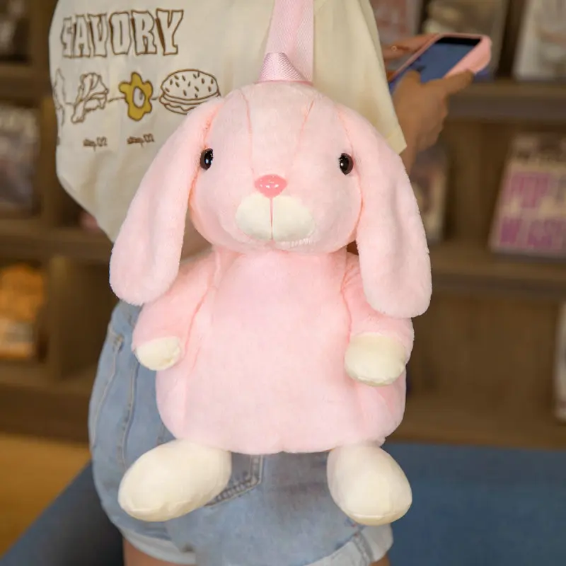 Mochila de conejo de peluche realista, bolso de hombro de felpa, bolsas escolares de animales de dibujos animados para estudiantes