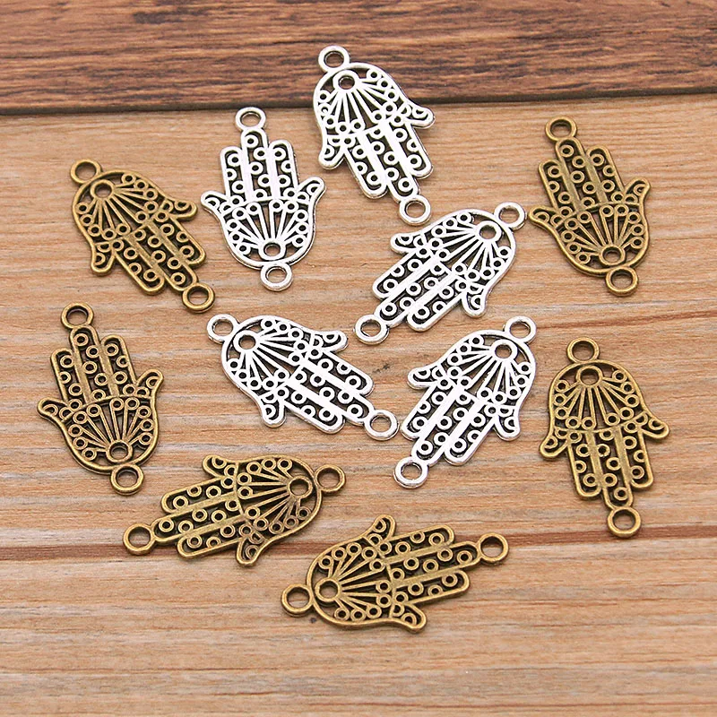 30pcs 15*26mm Two Color Alloy Hollow Palm Charms Connector For DIY Necklace Bracelet Jewelry Handwork Making Findings