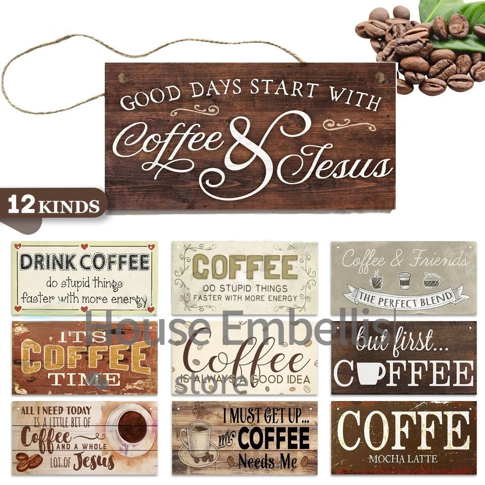 Vintage Coffee Wooden Plaques Cafe Club Decorative Door Wooden Sign Kitchen Hanging Home Decor