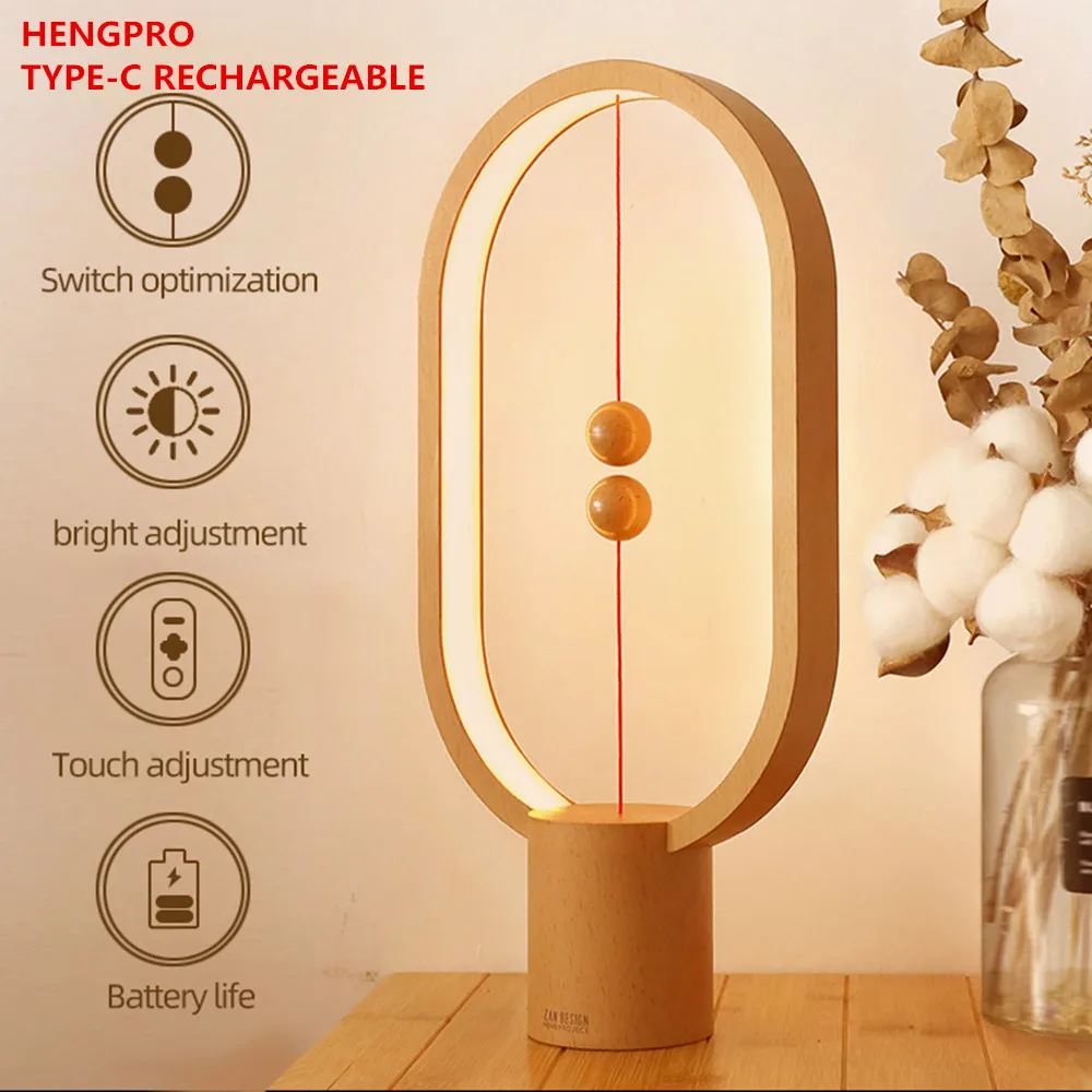 Dropship USB Rechargeable Hengpro Balance LED Table Lamp Ellipse Magnetic Mid-Air Switch Eye-Care Night Light Touch Control