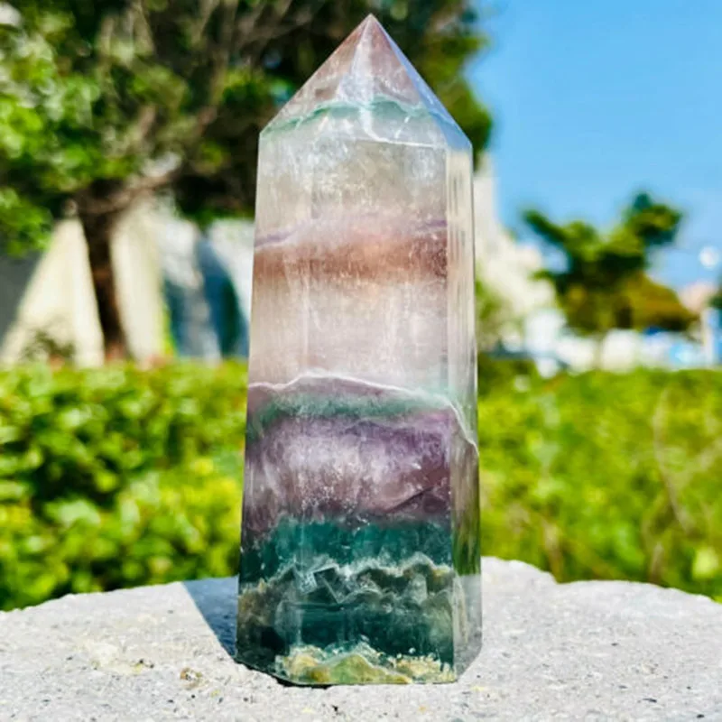 Obelisk Quartz Crystal Heals Reiki Tower, Top Natural Fluorite, 320-360g