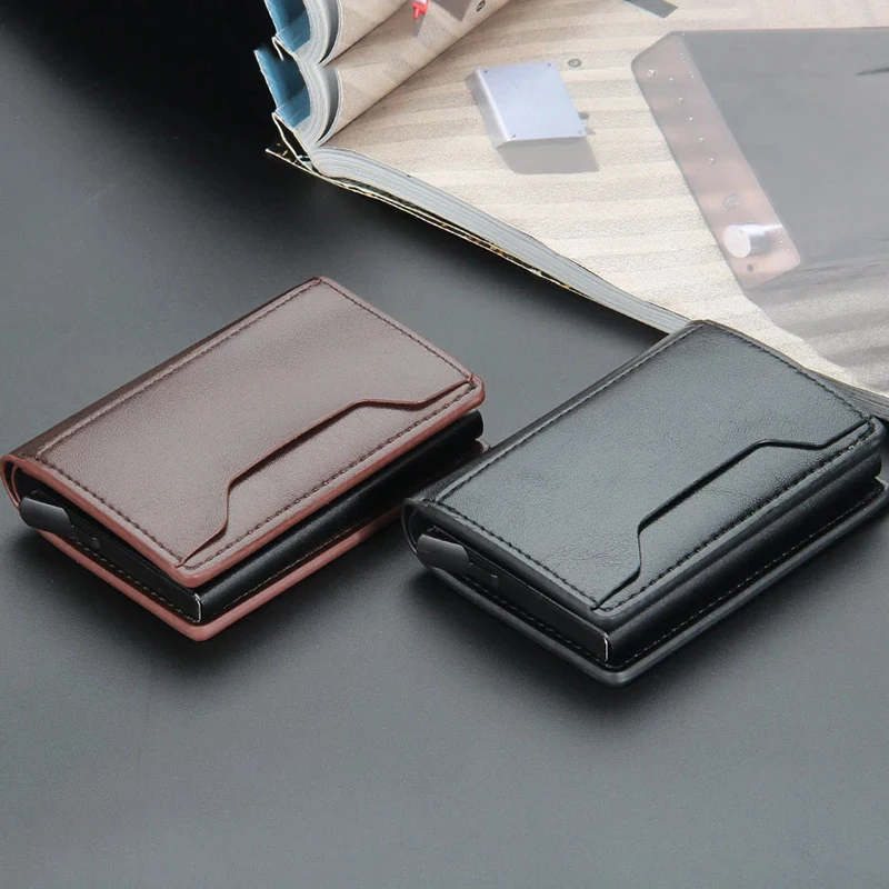 2021 Anti Rfid Card Holder Case Men Wallets Business Id Credit Bank Cardholder Bag Male Slim Metal Leather Smart Magic Wallet