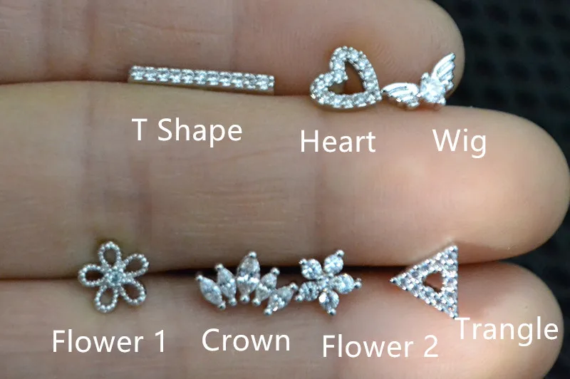 Lot50pcs Body Jewelry- Heart/Daisy/Flower CZ Ear Studs/Earring Helix Bar Upper Earring Body Piercing Tragus Diath Earring 16g