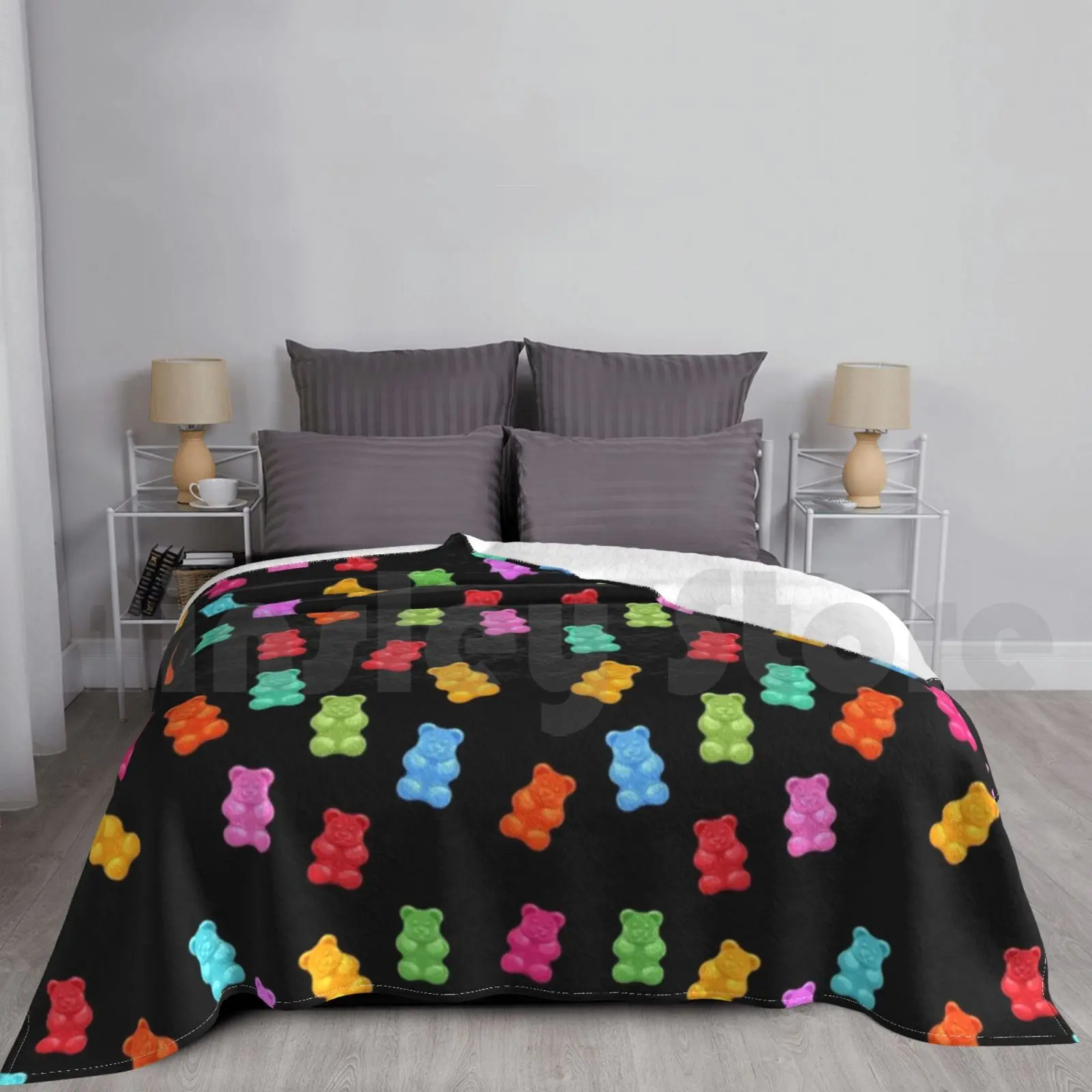 Gummy Bear Pattern Blanket Super Soft Warm Light Thin Gummy Bear Candy Sweets Pattern Bonbon Food Treat Awesome