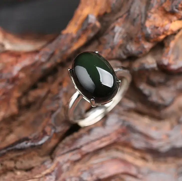 Natural Obsidian Ring Rainbow eye  Stone   Mosaic Ring Simple Men Women Gift Crystal Ring Jewelry Wholesale