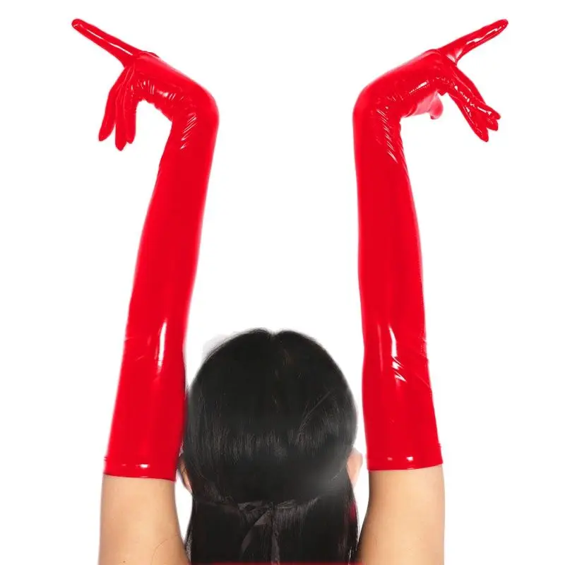 Sexy Women Faux Leather Shiny Long Latex Glove Punk Gloves Outfit Mittens Culb Wear Cosplay Costumes Accessory Plus Size F27 - Image 2