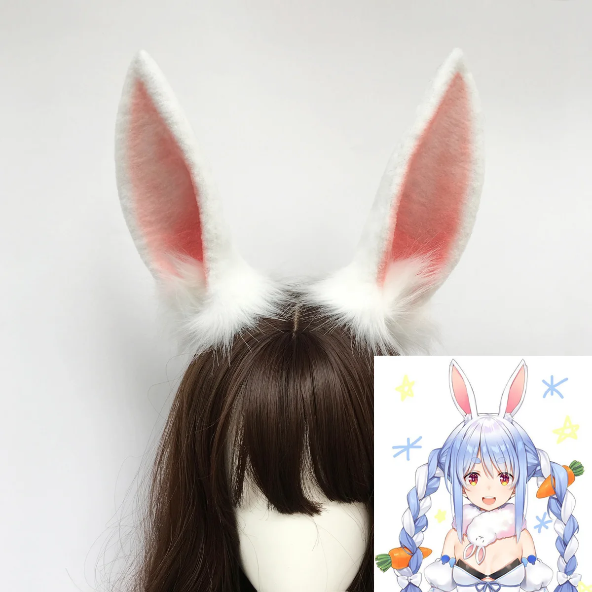 New Hande Made Work Holorive Rabbit Bunny Ears Hairhoop USADA Pekora Cosplay Prop For Halloween Christmas Costume Accessories