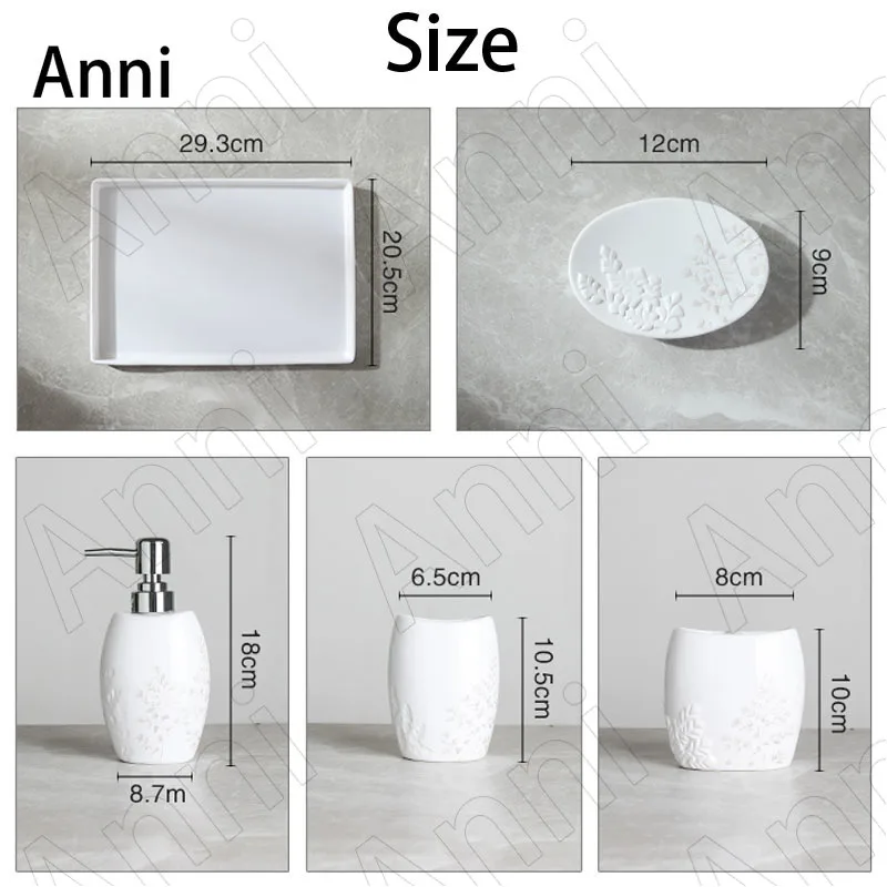 Creative Painted Ceramic Bathroom Accessories Set Nordic Modern Household Restroom Solid Color Five Piece Set Shower Accessories