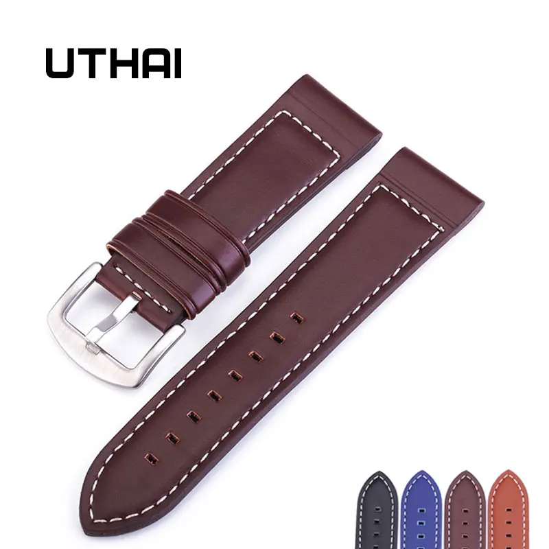 UTHAI P14 18 20 22 24mm Genuine Leather Straps Fashion soft watch belt Black/Brown/Blue/lightbrown Watchband Bracelet + Tool