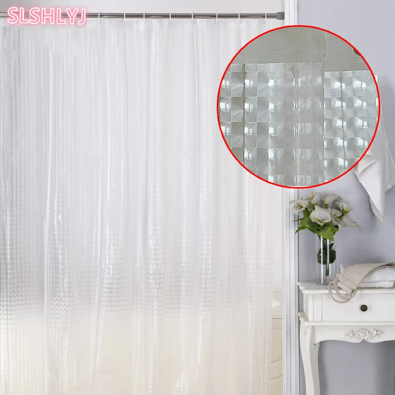 Metal eyePlastic PEVA 3D Waterproof Shower Curtain Transparent White Clear Bathroom Curtain Luxury Bath Curtain With 12pcs Hooks