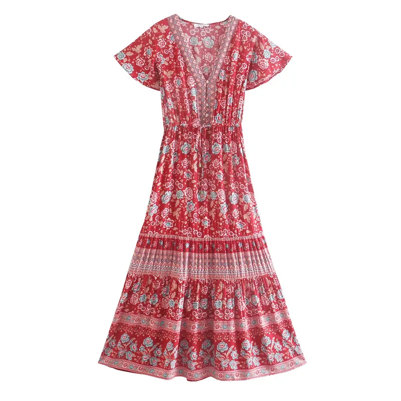 HAOLEI Robe Longue Fleurie Femme Grande Taille - Maxi Robe Bohème Été Avec Poches - Robe A-Line Casual