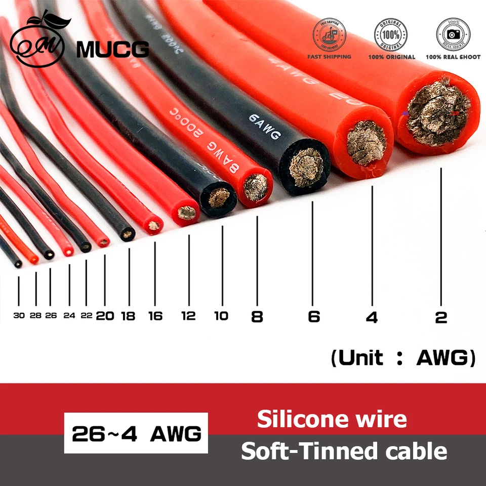 Cavo Silicone 10 AWG 2 Metri Rosso E Nero – Morbido E Flessibile Per Bici Elettrica
