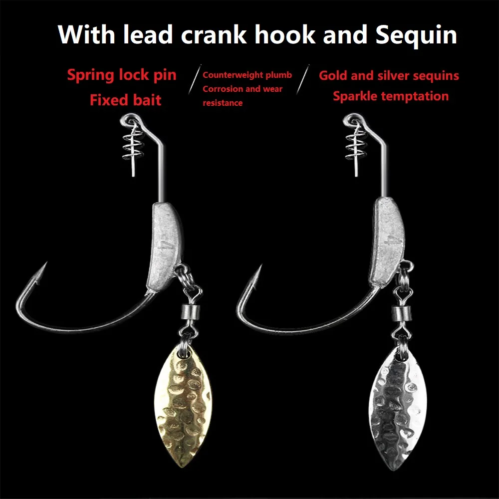 Offset Fishing Hooks 4g 5g 7g Crank Hook with Spoon Soft Baits Add Lead Crank Hook With Lead Sinker Metal Spoon Sequins