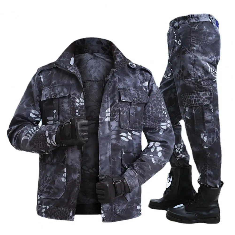 2 Pcs/Set Outdoor Suit Snap-fastener Cuff Windproof Long Pants Multi Pockets Camouflage Climbing Suit for Adult