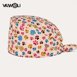 Animal cute footprint pattern printing nurses hats for women scrub cap anime scrubs uniform wholesale scrub hat pharmacy hat