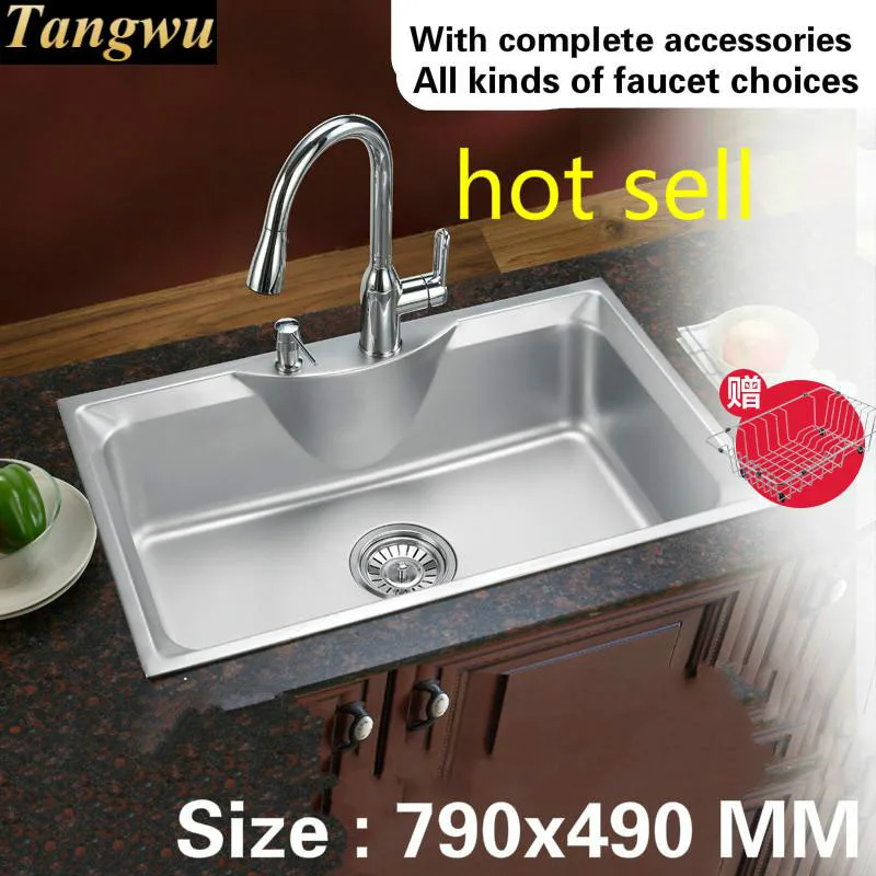 Free shipping kitchen sink 0.8 mm thick food grade 304 stainless steel standard single slot vogue durable hot sell 790x490 MM