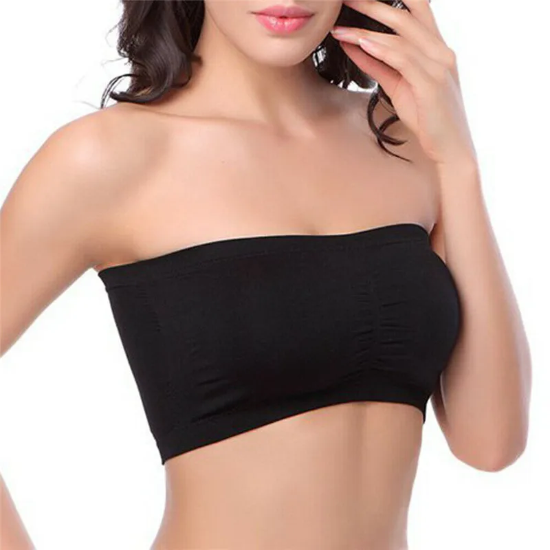 Double Layers Plus Size Strapless Bra Bandeau Tube Removable Padded Top Stretchy Black White Skin Color S M L XL 2XL 3XL