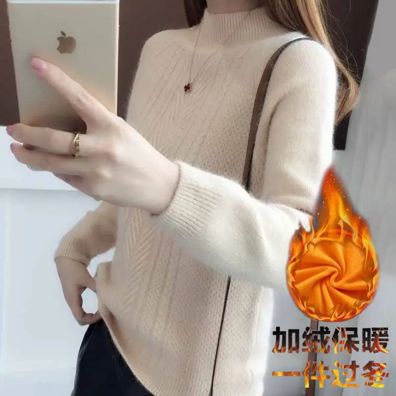 Autumn and winter new loose wind half-high turtleneck sweater women 100 short bottom sweate