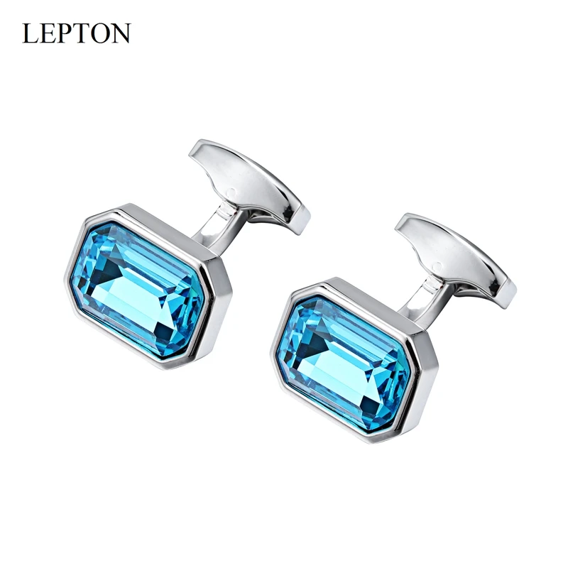 

Hot Sale Sky Blue Glass Cufflinks For Mens Gifts Lepton Low-Key Luxury Square Cufflink Shirt Cuffs Cuff Links Relojes Gemelos