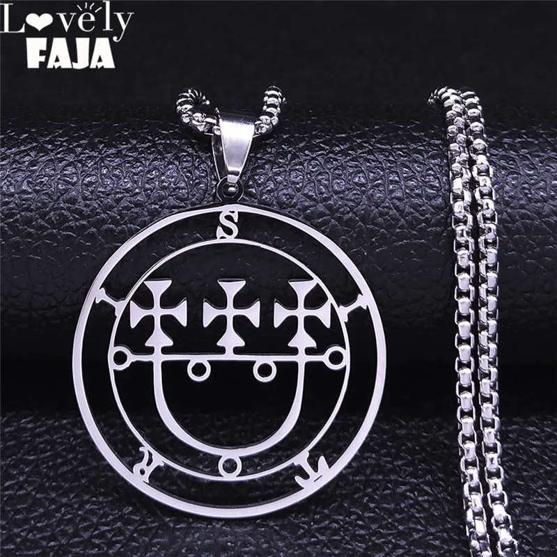 Sigeal Sigil De Lucifer Stainless Steel Satan SITRI Sytry Bitru Lazer Key Baphomet Stamp Necklace Jewelry collar mujer N3523S03