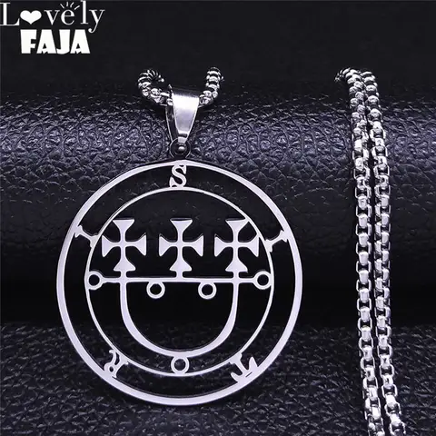 Sigeal Sigil De Lucifer Stainless Steel Satan SITRI Sytry Bitru Lazer Key Baphomet Stamp Necklace Jewelry Collar Mujer N3523S03