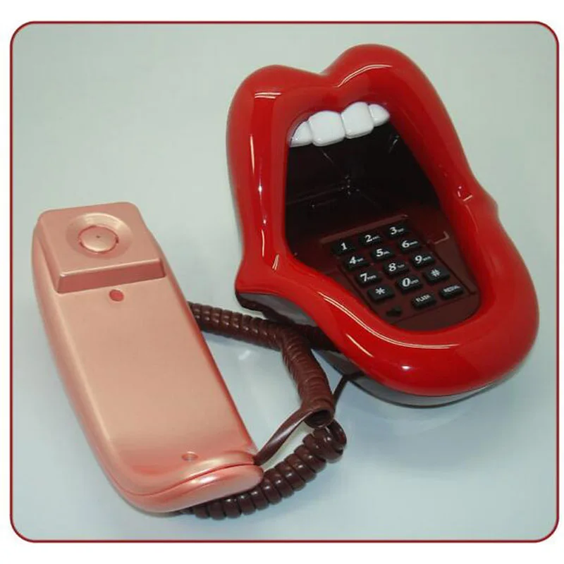 Unique Red Lips Open Mouth Phone with Tongue Design Corded Land Line Telephone Decoration for Home Office Table Desk Phone