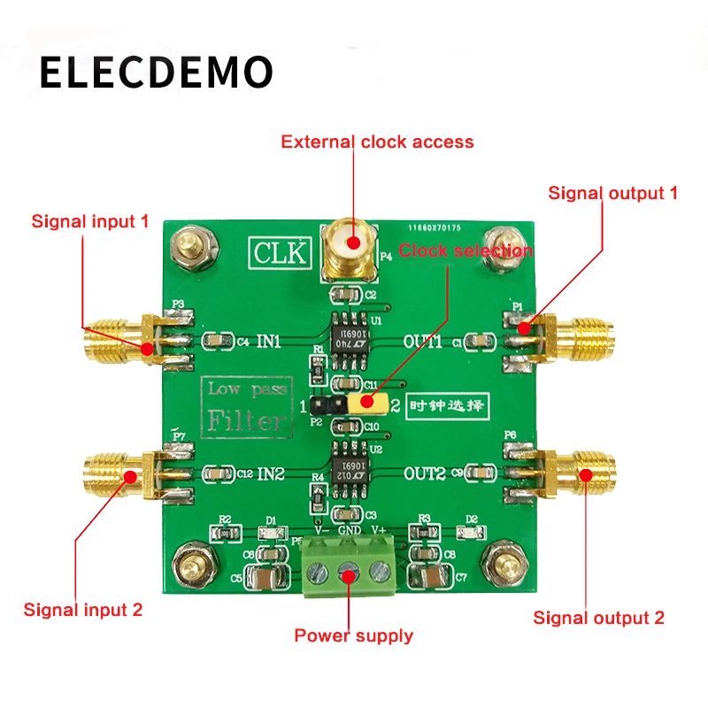 LTC1069 Modul 8th Pesanan Low Pass Filter Progresif Ellipse Filter 2-Way Output Eksternal Jam Modul Kontrol Dewan Demo