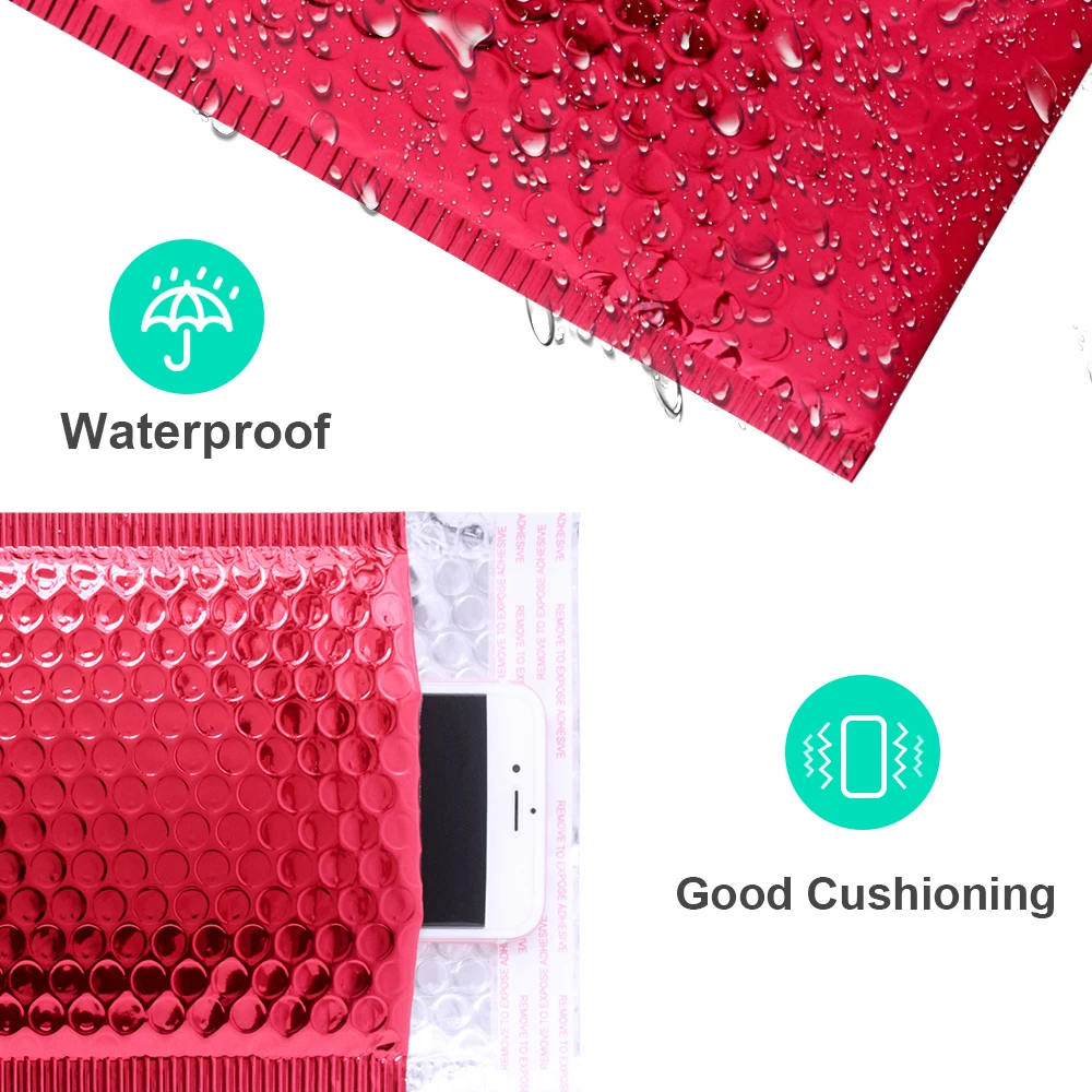 Waterproof Aluminized Bubble Padded Postal Mailers Red Self Seal Padded Envelopes Gift Bags Laser Packaging Envelope Bag 15x18cm