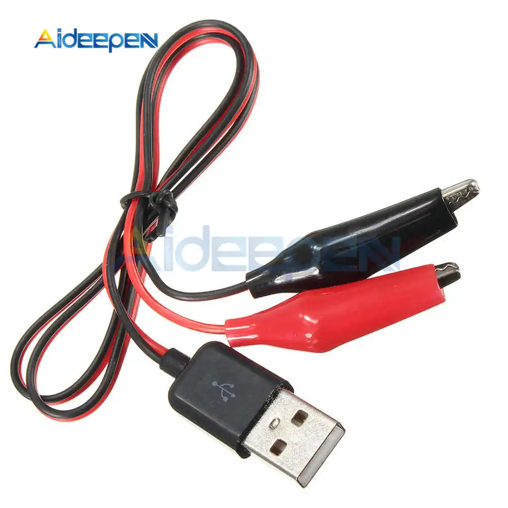 Alligator Test Clips Clamp to USB Male Connector Power Supply Adapter Wire 60cm