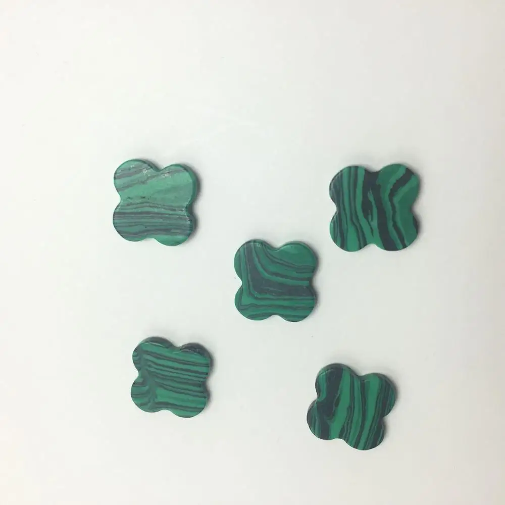 Wholesale Flat Four Leaf Clover Synthetic Malachite Stone Cabochons CABs Jewelry 10/12/14/16/18mm Cabochon DIY Crafts Undrilled