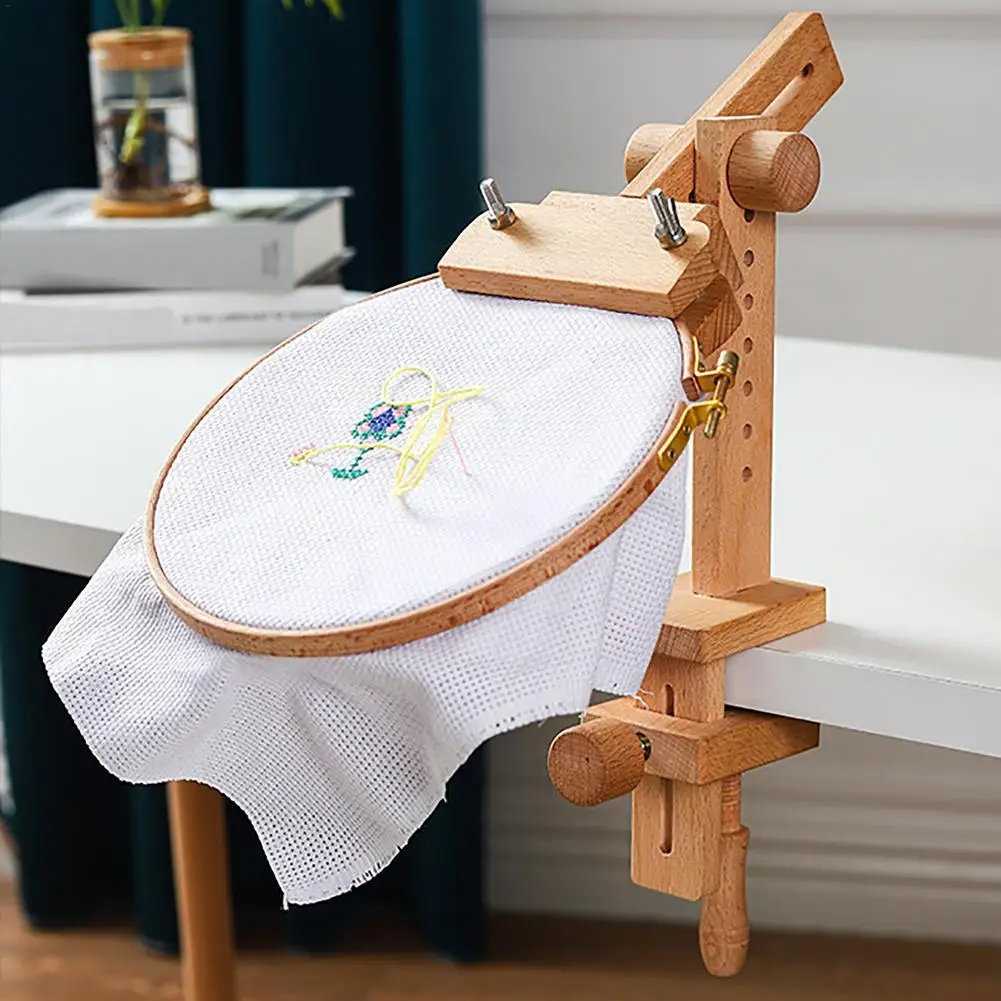 Wooden Embroidery Hoop 360 Degree Rotation Adjustable Desktop Stand Cross Stitch Rack Frames Rings Adults Mother Gifts Sewing