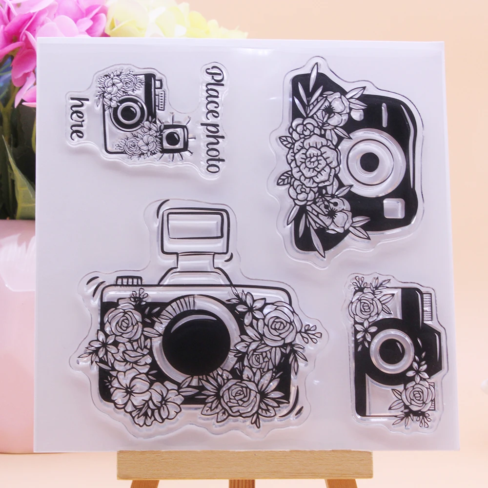 CLEAR STAMPS Flower Camera Place Photo Here Scrapbooking Handmade Card Album Paper Craft Rubber Transparent Silicon Stamp