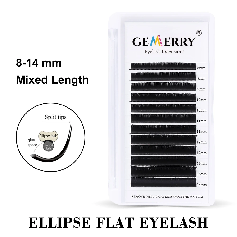 Gemerry Ellipse Flat Lashes Extension For Professional Eyelashes Split Tip Individual Soft Silk 0.15 Flat Eyelash Makeup Supplie