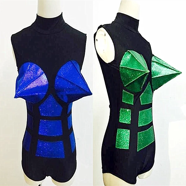 pointed chest bodysuit Nightclub bar gogo ds  jumpsuit female singer dj future dance guest stage costume