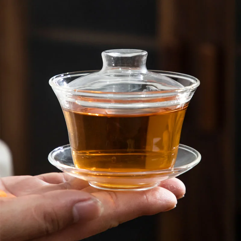 150ML Glass Tea Cover Bowl High Quality Tea Set Heat Resistant Explosion Proof Gaiwan Small Teacup Milk Rose Flower Mug