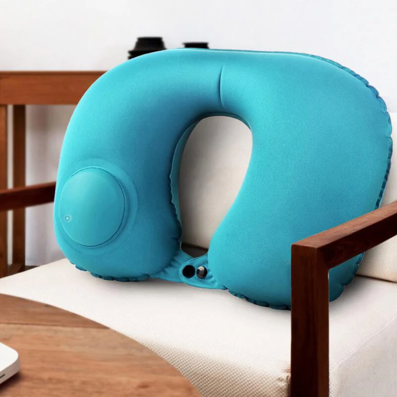 U-Shape Travel Pillow Automatic Air Inflatable Airplane Car Pillows Ring Pillow Folding Press Type Bed Pillows Neck Cushion