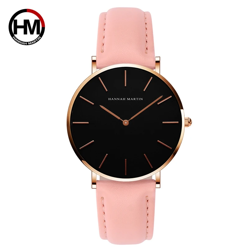 Hannah Martin Casual sports Quartz Watch Women Waterproof Leather Wrist Watches Black Ladies Watches Bracelet Relogio Feminino