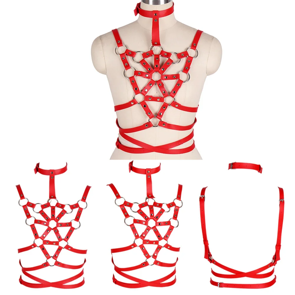 

Punk Red Leather Harness Belt Corset Women's Underwear Tops Crop Halloween Carnival Garters Dress Dance Goth Accessories