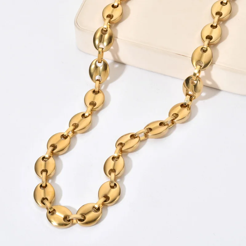 Coffee Beans Chain 11MM Necklaces For Men Gold Color Stainless Steel Link Chain Necklaces Fashion Hip Hop Jewelry Gift