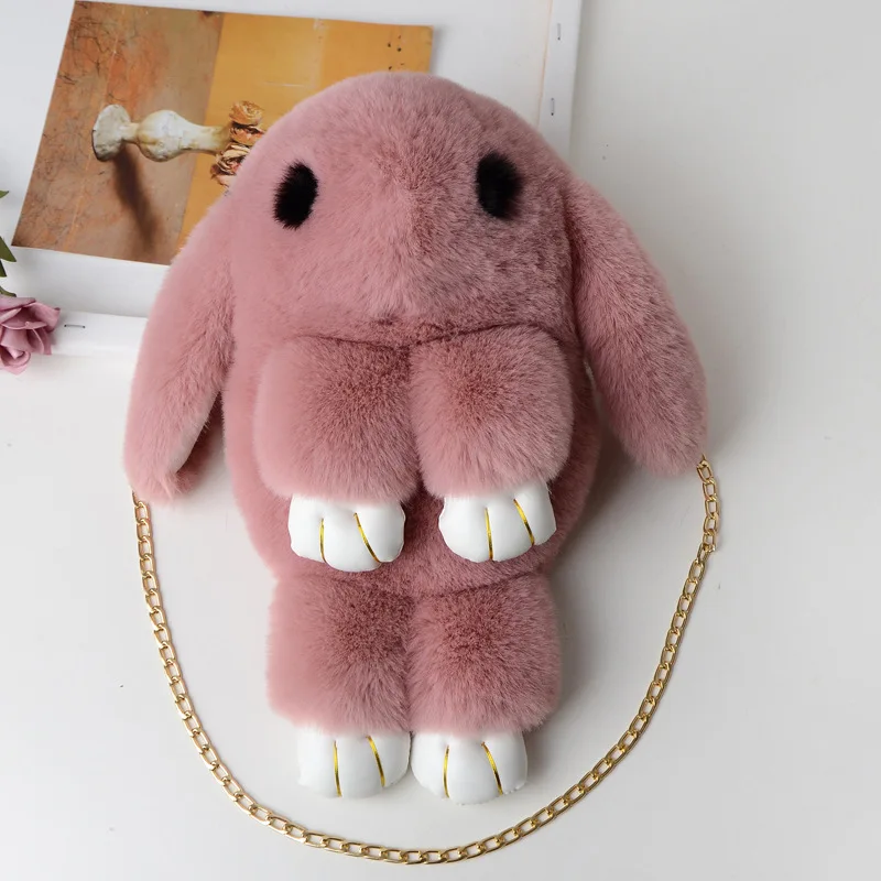 Sac à dos en fourrure de lapin moelleux pour femmes et filles, sac messager en peluche, sac à main mignon, cadeau de fête pour petite amie, cils, mode