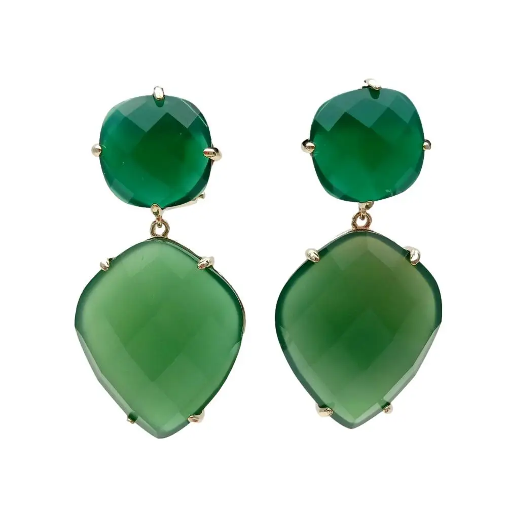 

KKGEM 20x25mm Green Agate Earrings For Women Long Drop Gemstones 2021 Trend