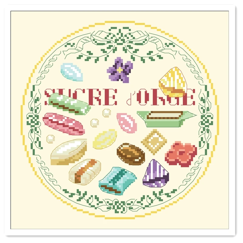 Candies cross stitch kits foods aida fabric 18ct 14ct 11ct light yellow cotton thread embroidery kits DIY craft set