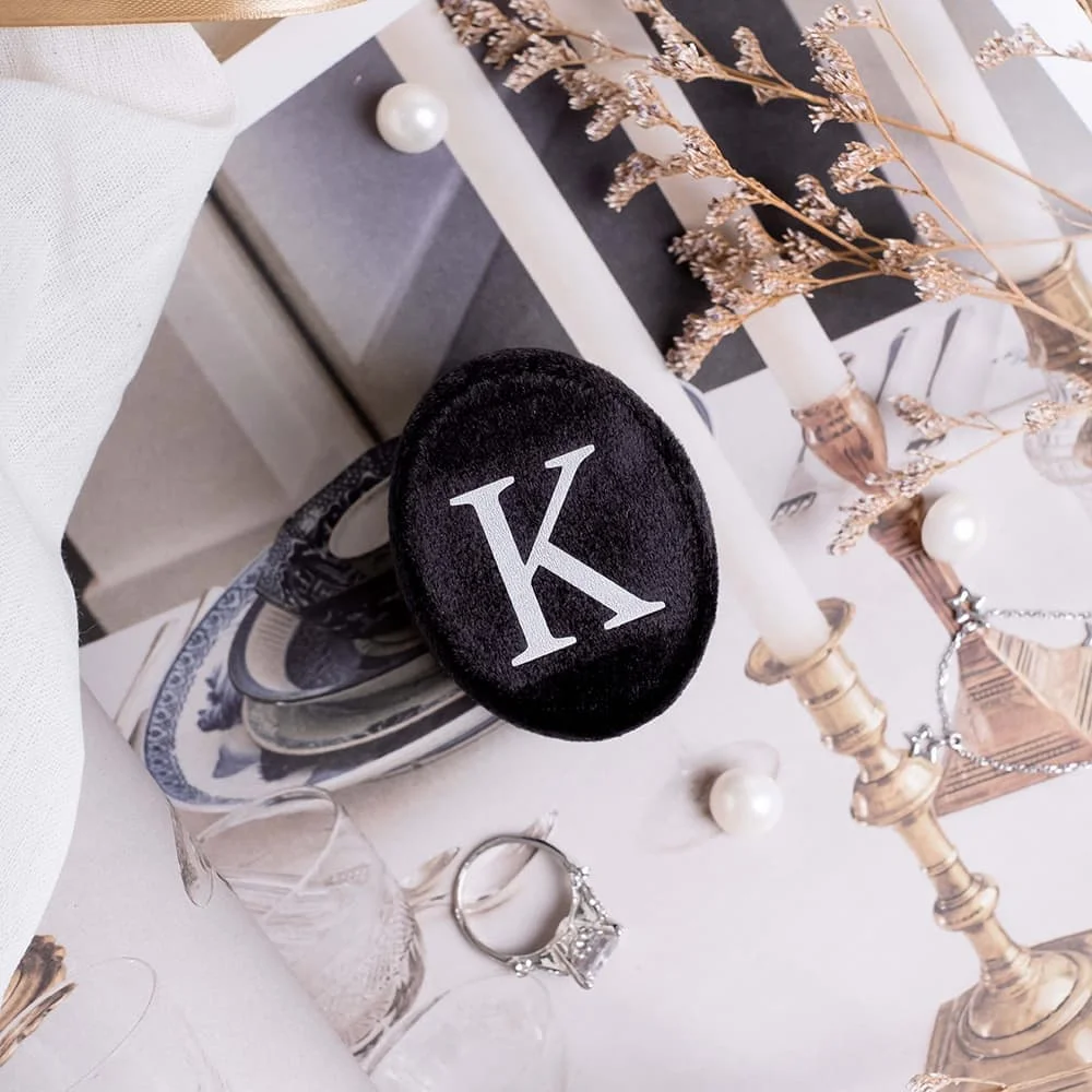 Personalized Oval Velvet Ring Box Custom Monogram Double Slot Ring Storage Box 7 Colors Engagement Wedding Decoration Handmade