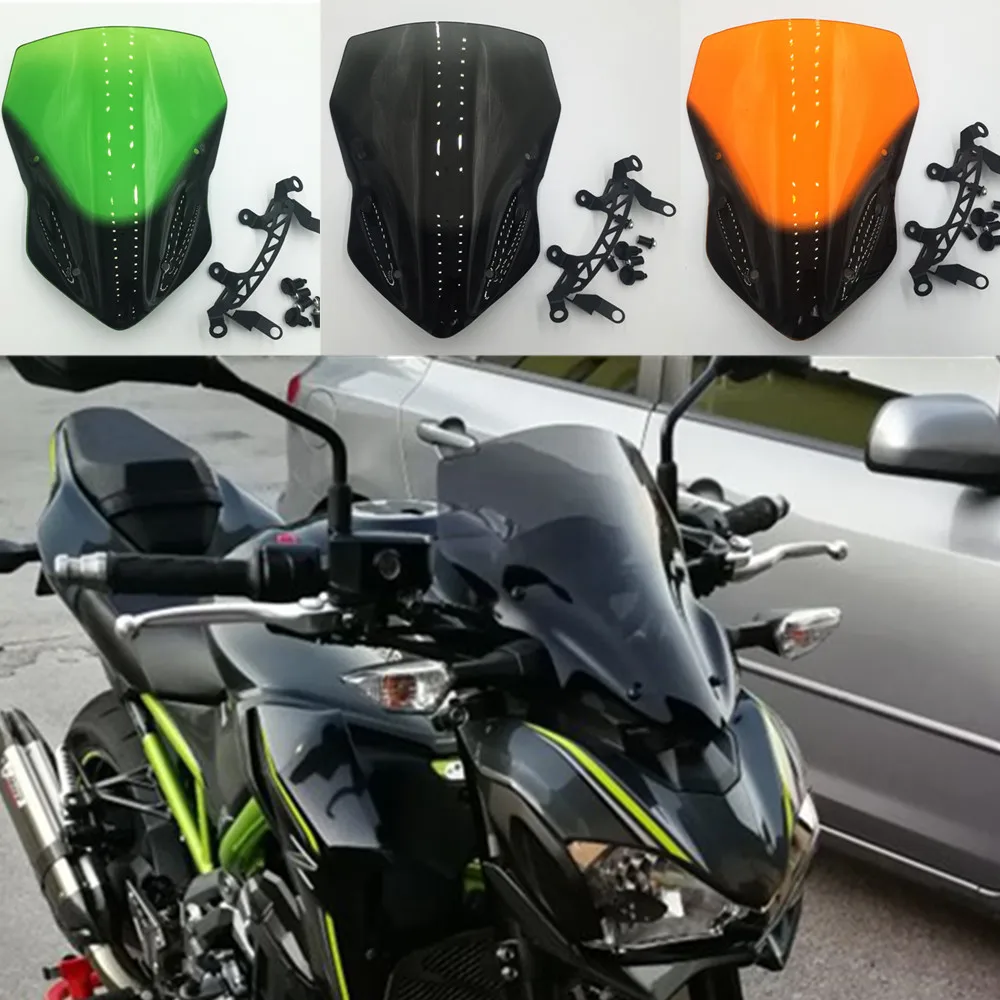 Motorcycle windshield Windscreen For off-road adventure bracket set Smoke Black Green Orange For Kawasaki Z900 Z 900 Z-900