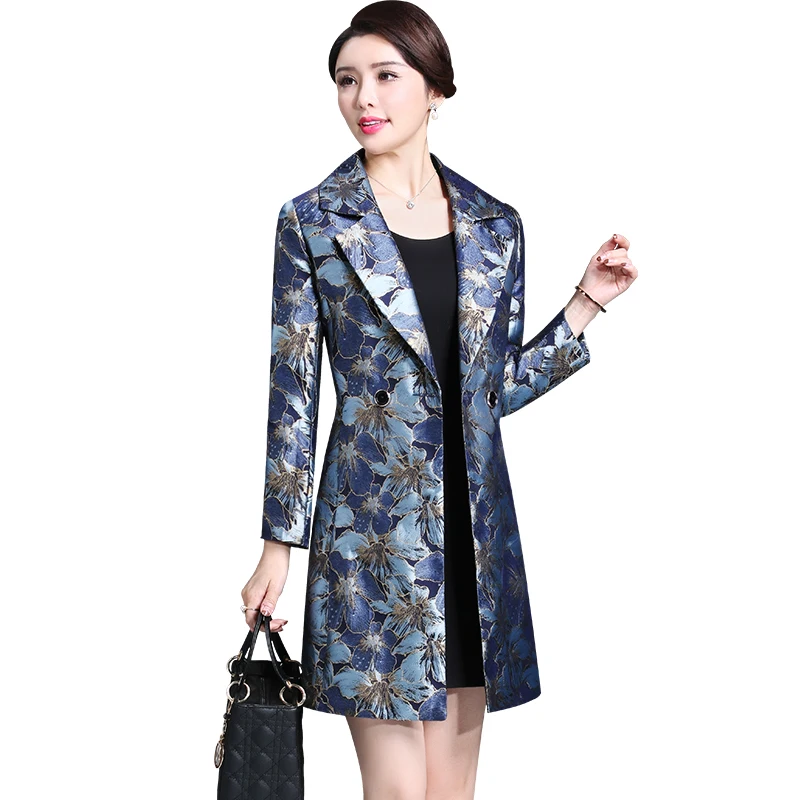 New Spring Autumn Windbreaker Women Outerwear Slim Medium Long Trench Coat Lady Fashion Oversize Mother Printed Overcoat Female