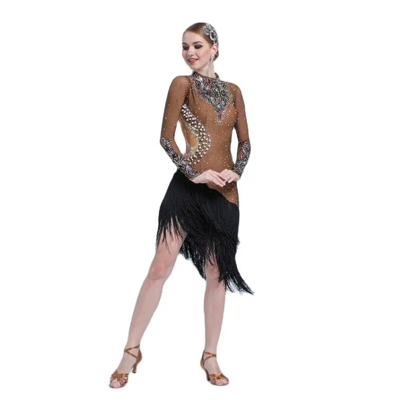 L-17152 High quality latin competition dance dress, new adult female dance dress fringe Latin dance dress for sale