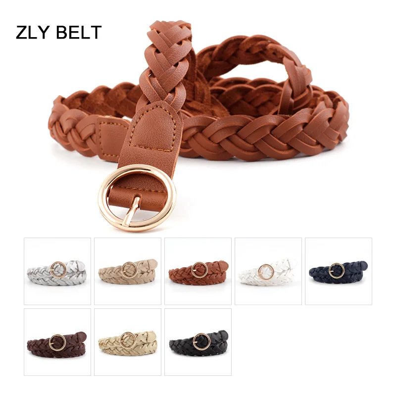 

ZLY 2022 New Fashion Braided Type Belt Women 110CM PU Leather Material Corset Round Alloy Metal Pin Buckle Luxury Casual Style